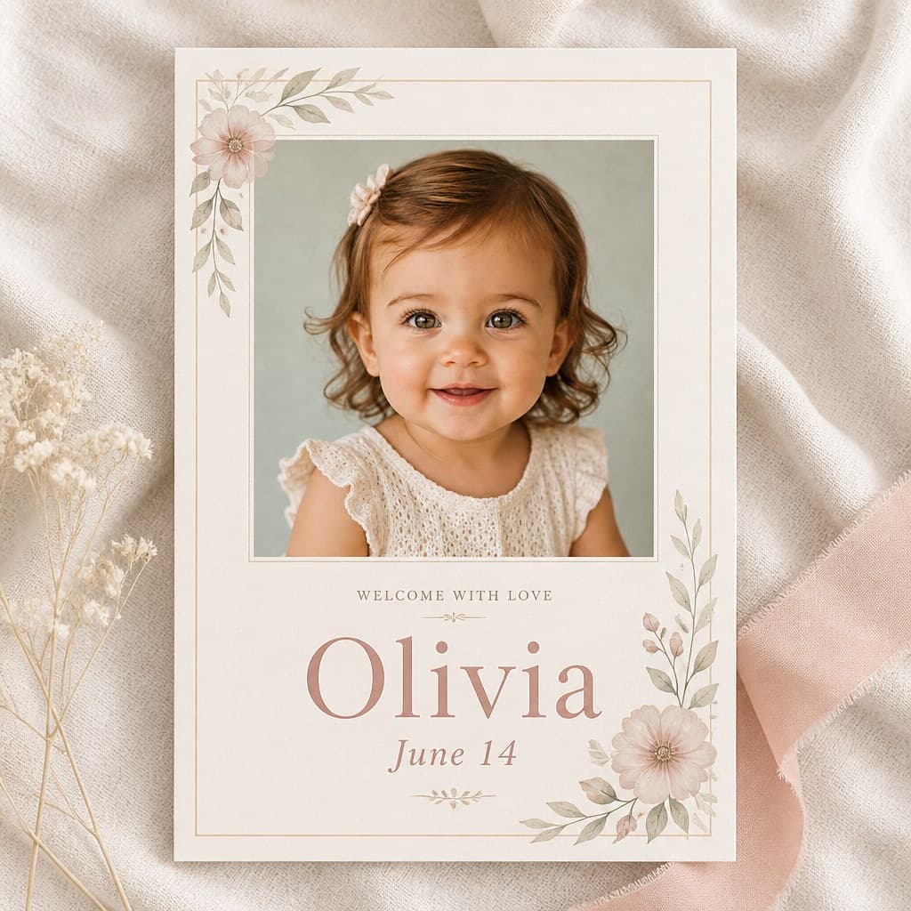 Baby Announcement Card With Photo sample — AI-generated