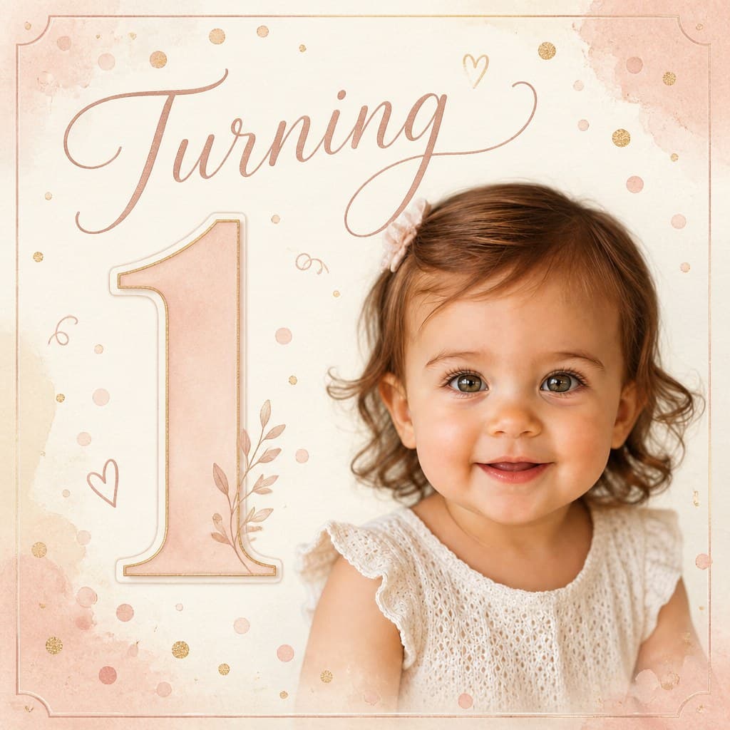 First Birthday Photo Card sample — AI-generated