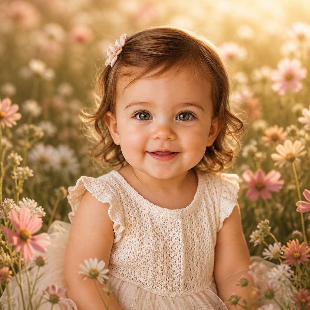 Flower Field Baby Photoshoot sample — AI-generated