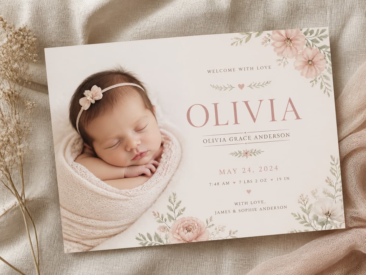 Baby Announcement Maker sample — AI-generated